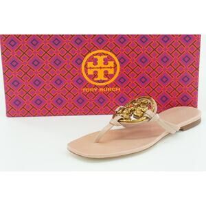 Tory Burch Jeweled Miller Leather Thong Sandal SZ 7 Logo Meadowsweet $298 New